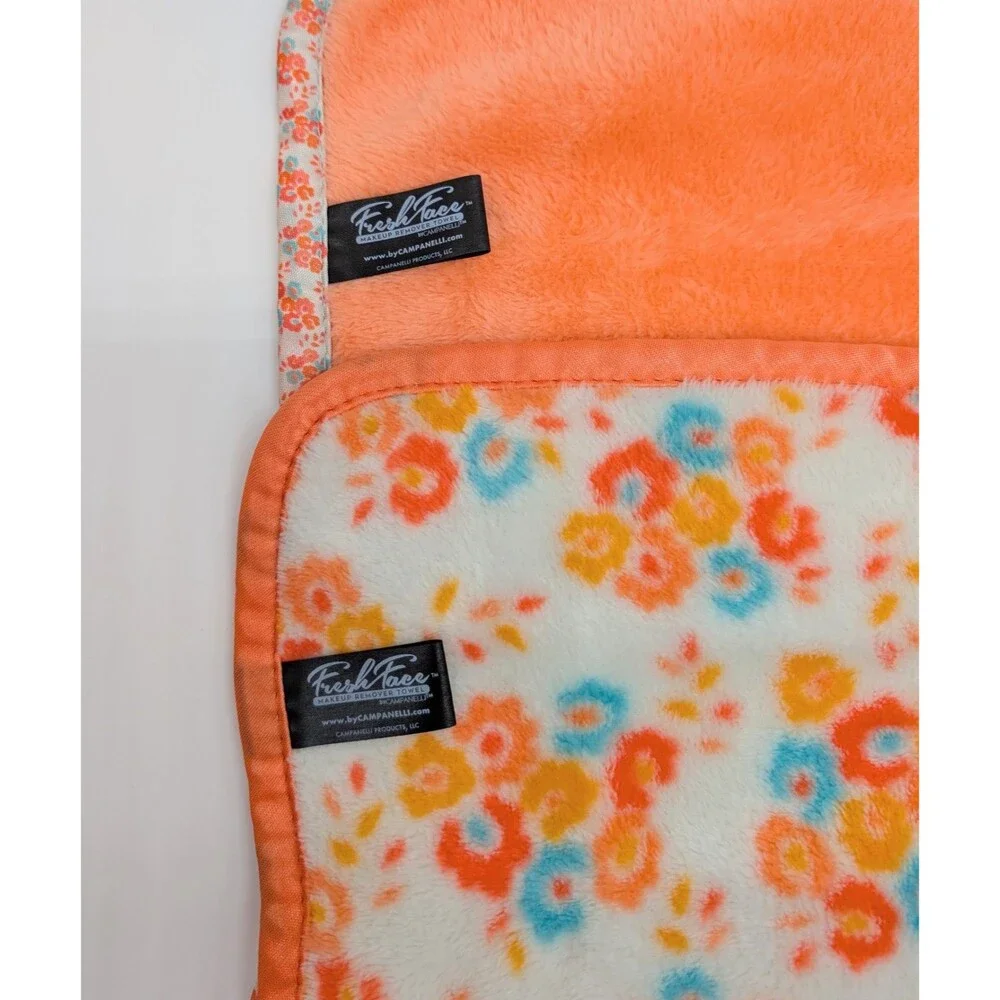 Set Of 3 Fresh Face Makeup Remover Towels Coral Orange Floral Campenelli